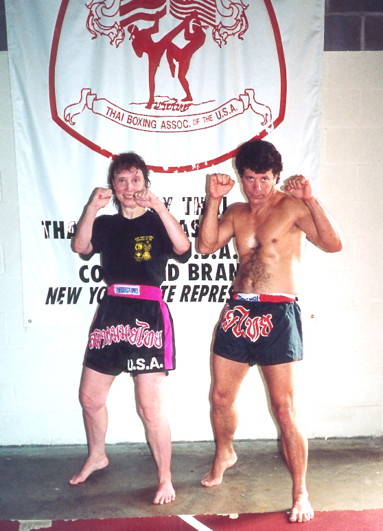 CYNDY JONES WITH KEVIN SEAMAN AFTER PASSING LEVEL II TEST IN MUAY THAI